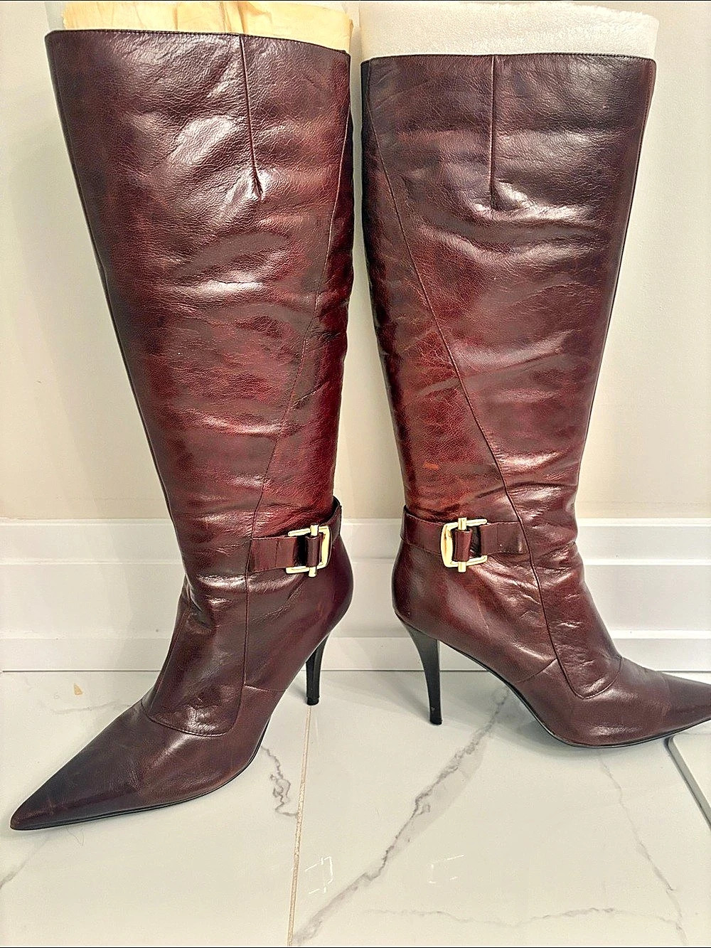 Brown Pointed-Toe Heeled Boots